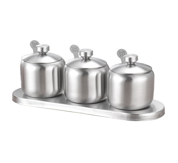 Bộ hũ đựng gia vị 3 ngăn inox 304 Kaihua A05
