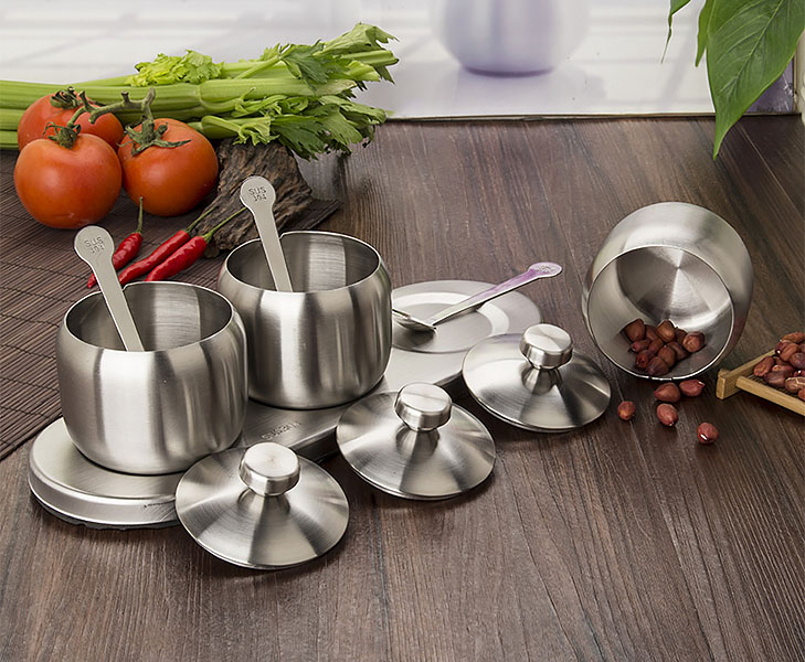 Bộ hũ đựng gia vị 3 ngăn inox 304 Kaihua A05
