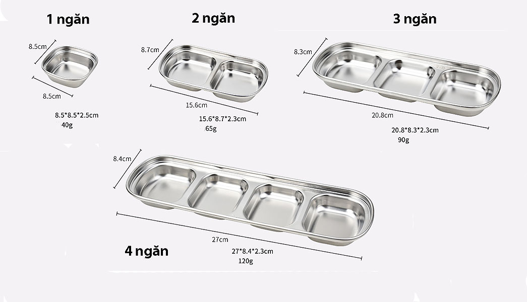 Khay đựng nước chấm nước sốt gia vị 1-4 ngăn inox 304 HX33
