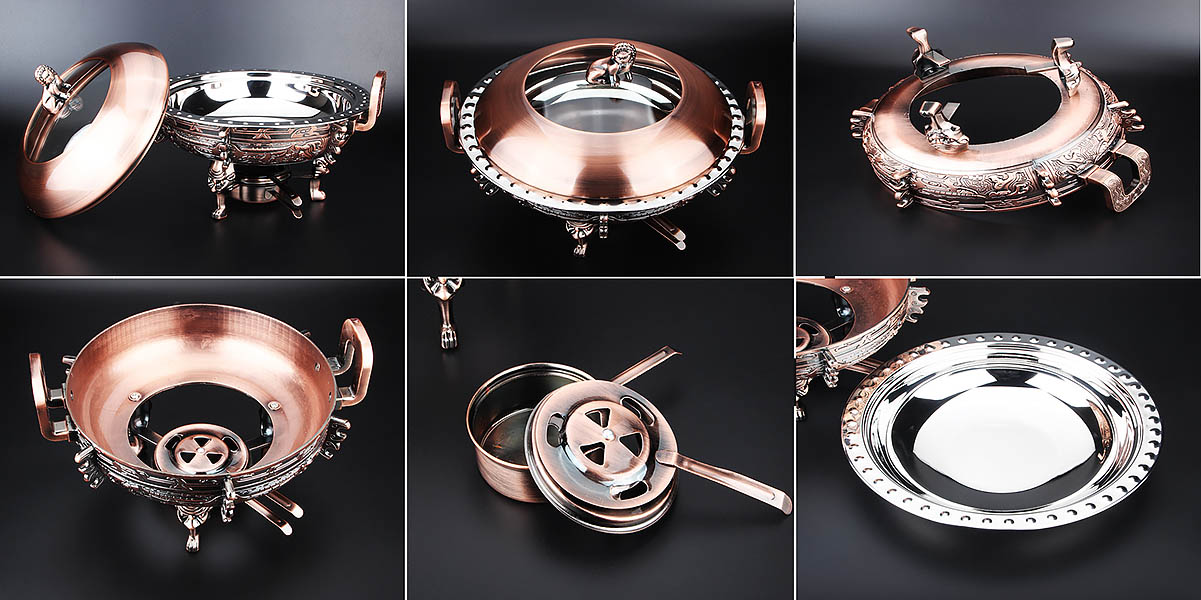 Bộ nồi lẩu inox cổ điển dùng cồn hoa văn 3D Zetai ZZD088