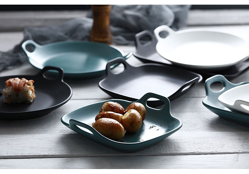 Dĩa sứ chữ nhật tròn 2 quai 20cm Keyston KT002.
