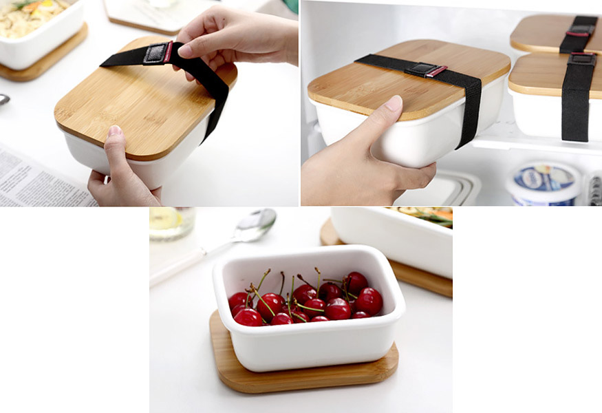 Hộp đựng thức ăn sứ porcelain nắp gỗ Ximi XM003