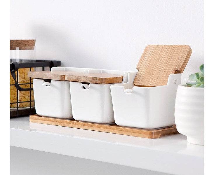 Bộ gia vị 3 ngăn sứ ceramic Ximi XM008.