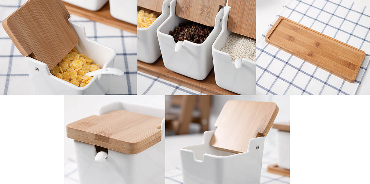 Bộ gia vị 3 ngăn sứ ceramic Ximi XM008.
