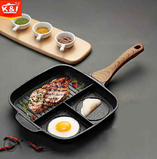 Chảo vuông đa năng chống dính tay cầm gỗ K&I KIMFP148