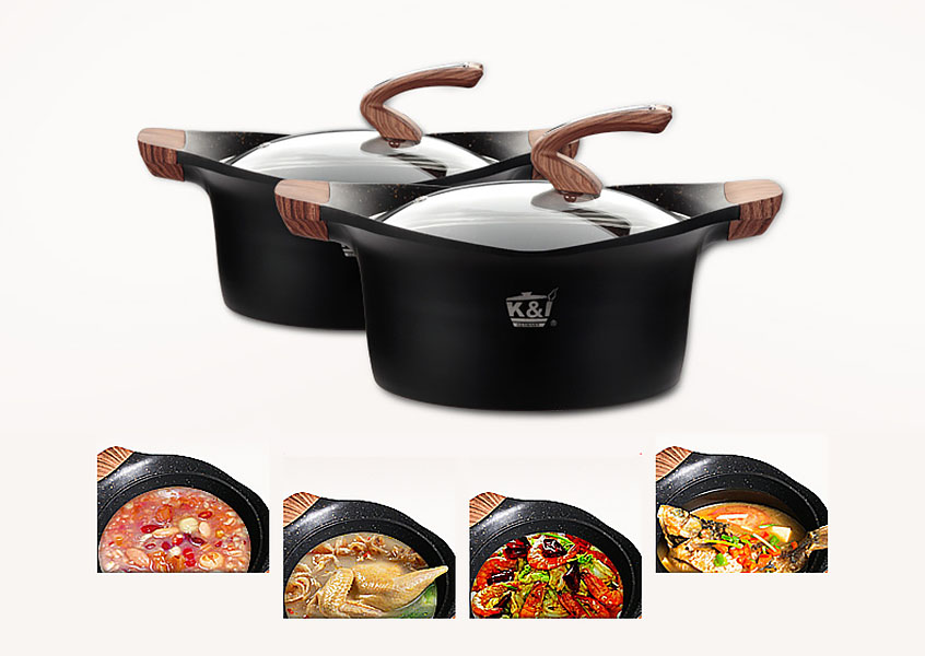 Nồi lẩu chống dính quai cầm gỗ nắp kiếng K&I KIT1924.