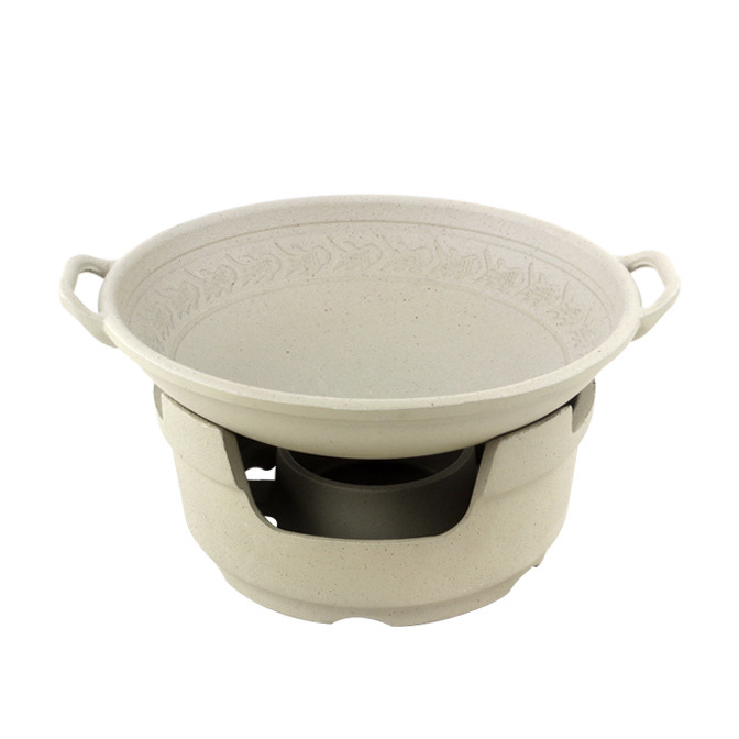 Bộ chảo hâm nóng thức ăn kèm bếp cồn phủ gốm ăn lẩu khô, lagu, hải sản QD06510
