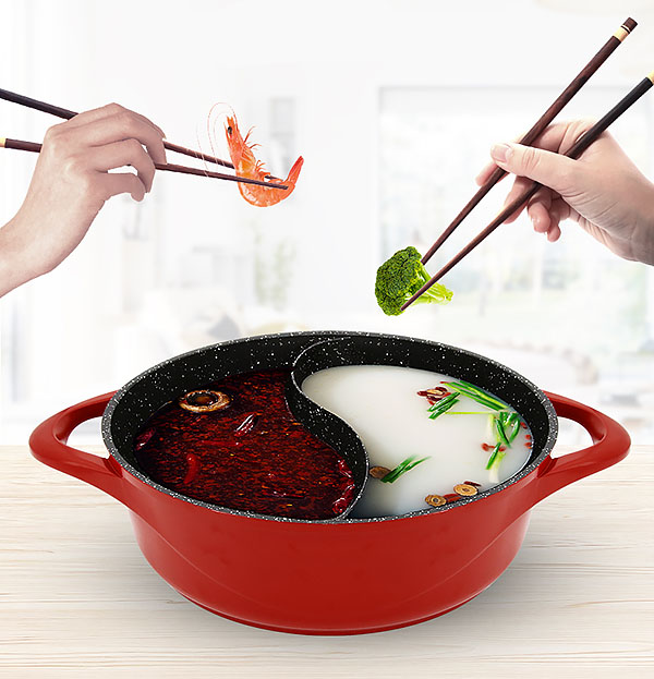 Nồi lẩu vân đá 2 ngăn nắp kiếng Jeetee JT28N