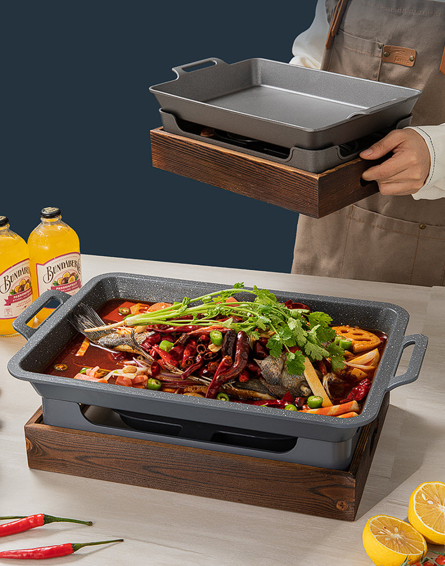 Khay hấp cá kèm bếp cồn hâm nóng hải sản các món ăn buffet SL66157