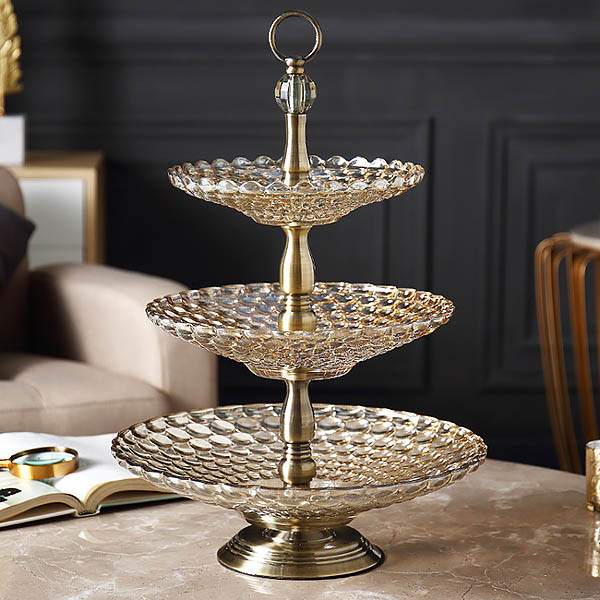 Kệ đựng bánh kẹo trái cây buffet 3 tầng thủy tinh NW103