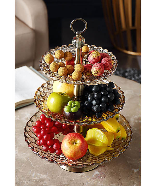 Kệ đựng bánh kẹo trái cây buffet 3 tầng thủy tinh NW103
