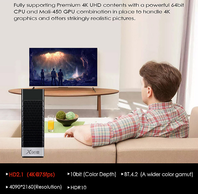 Android TV box CPU 4core 64bit X96S 