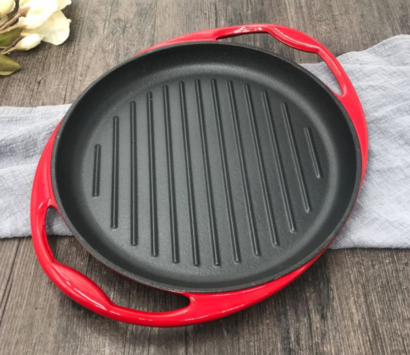 Chảo gang nướng thịt tráng men 26cm Telssida TC26J.