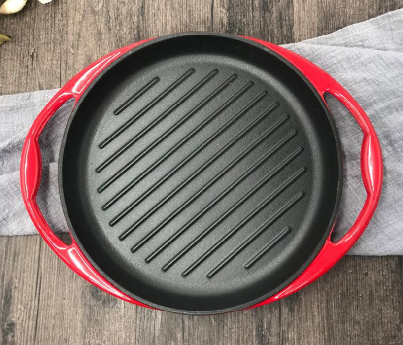 Chảo gang nướng thịt tráng men 26cm Telssida TC26J.