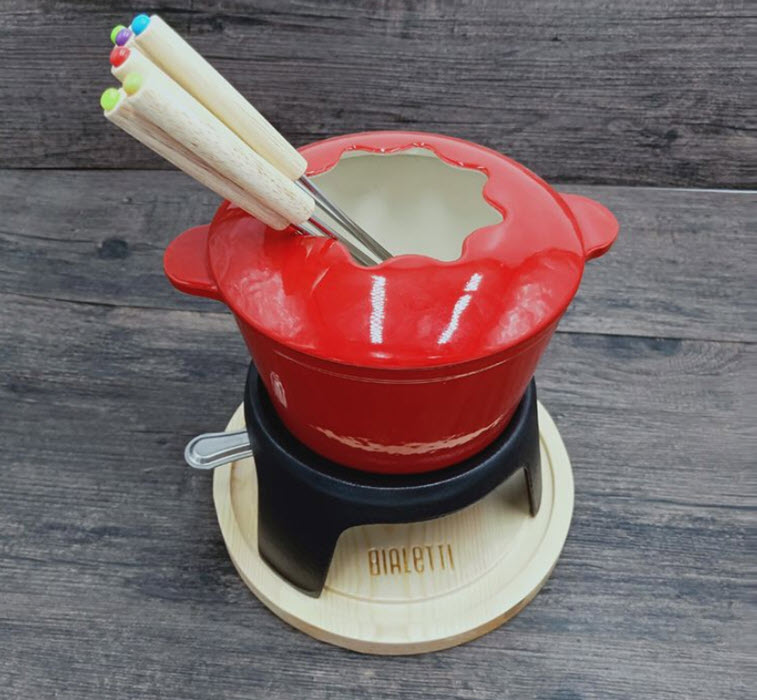 Nồi lẩu phô mai nước sốt bằng gang tráng men kèm bếp cồn OEM TE002