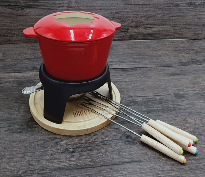 Nồi lẩu phô mai nước sốt bằng gang tráng men kèm bếp cồn OEM TE002