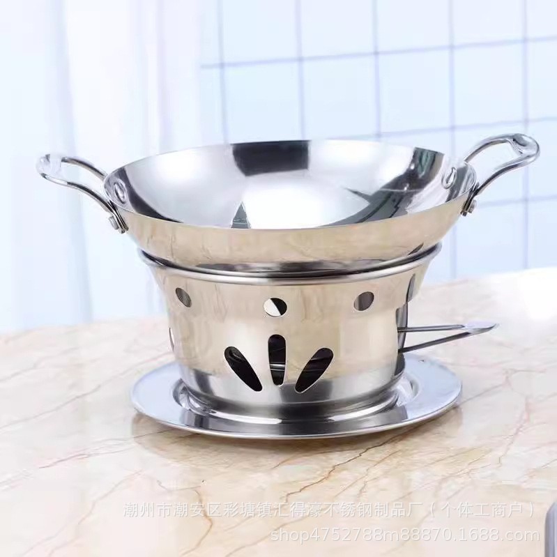 Bộ chảo hâm nóng thức ăn, đựng món Thái, ăn lẩu khô OEM XF010 inox 304 dùng cồn
