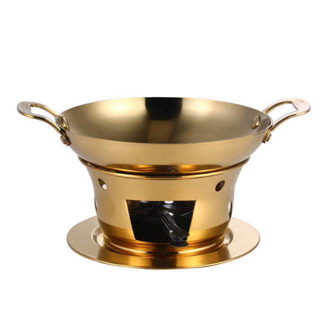 Bộ chảo kèm bếp cồn inox hâm nóng thức ăn, đựng món Thái, ăn lẩu khô OEM XF010