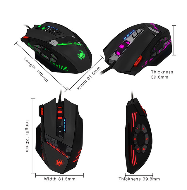 Chuột chơi game 12 nút bấm có đèn led đổi màu Zelotes C12 