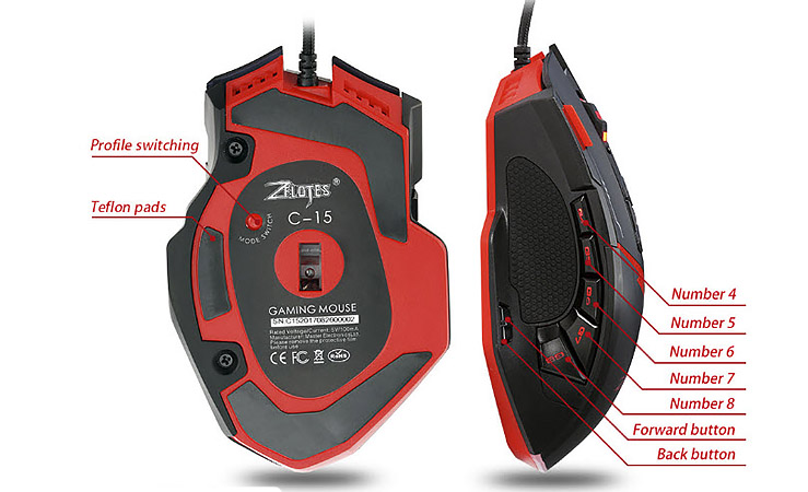 Chuột chơi game 16 nút bấm có led đổi màu 7000DPI Zelotes C15