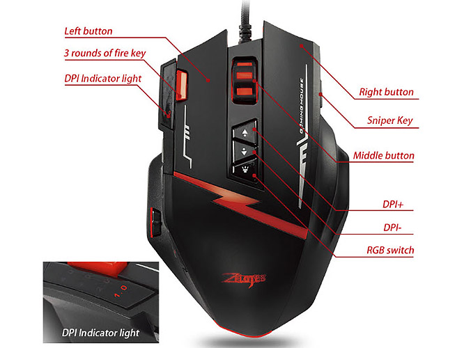 Chuột chơi game 16 nút bấm có led đổi màu 7000DPI Zelotes C15