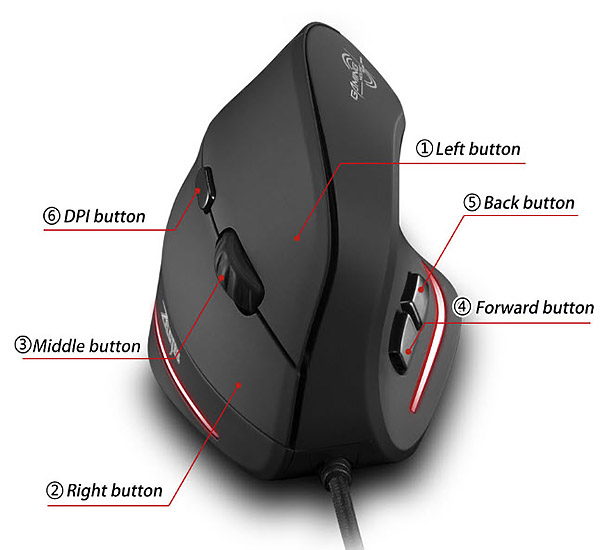 Chuột dọc chơi game có led đổi màu 3200DPI Zelotes T20