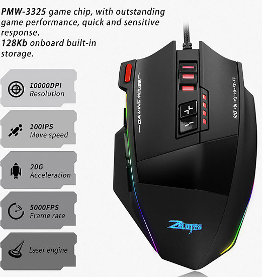 Chuột laser chơi game 13 nút led RGB 10000DPI Zeletos C13A