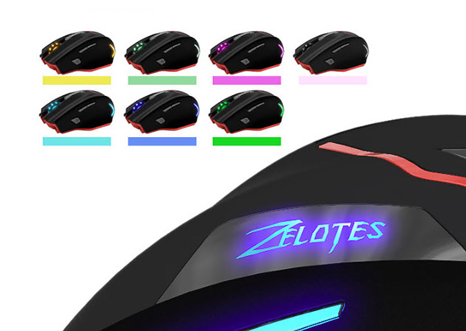 Chuột không dây chơi game dùng pin sạc led 7 màu Zelotes F18