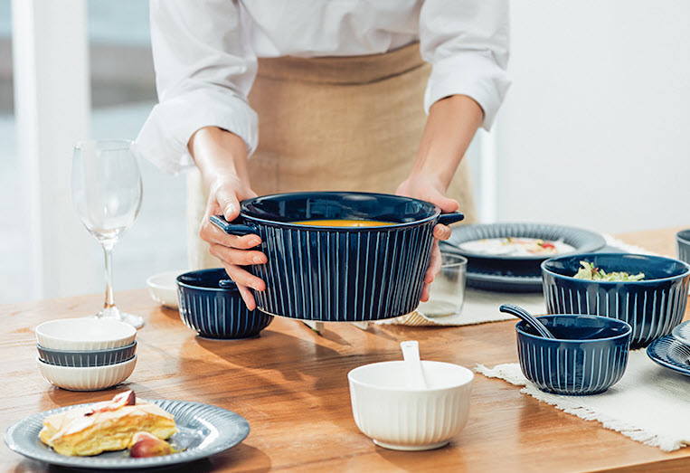 Tô thố sứ porcelain 2 quai vân sọc Lisa LIS011