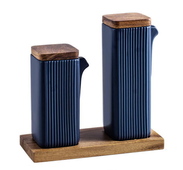 [ Giá khuyến mãi ] Hũ đựng gia vị 3 ngăn nắp gỗ sứ porcelain Yunxika YXK01
