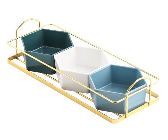Khay đựng bánh kẹo trái cây topping uống trà 3 ngăn để bàn YXK04