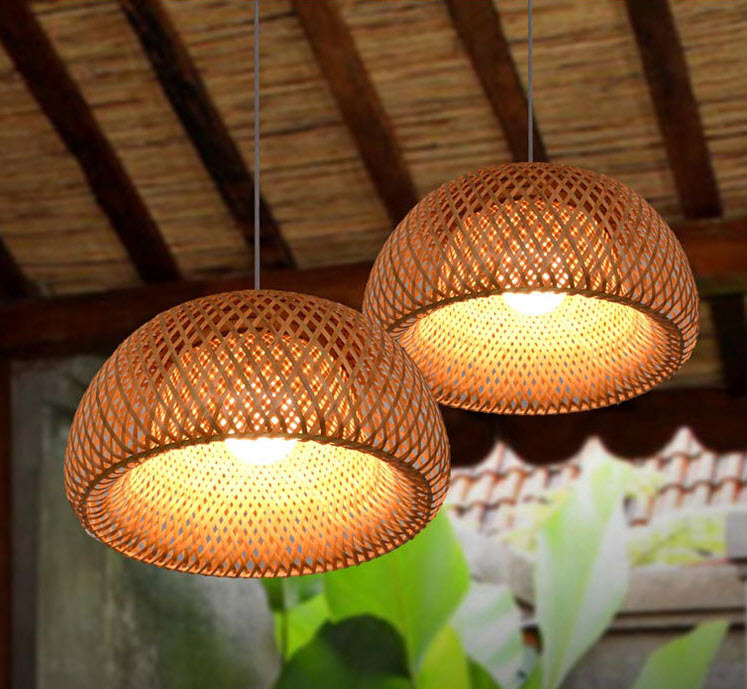 Đèn thả trần tre đan lưới handmade Grid RT003