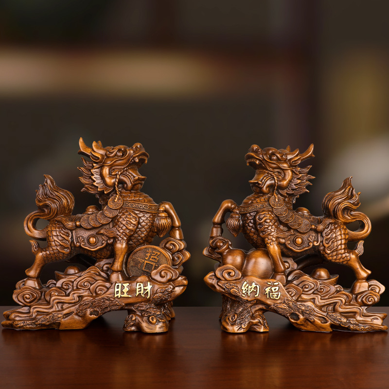 Cặp Kỳ Lân trang trí phong thủy chất liệu resin giả cổ DY6997