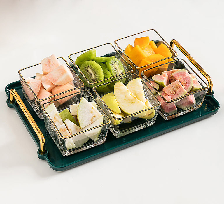 Khay đựng bánh kẹo topping uống trà 6 ngăn thủy tinh FR002