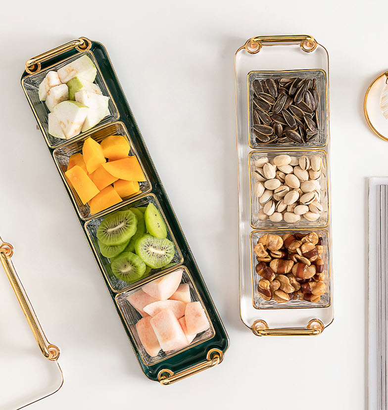 Khay đựng bánh kẹo topping uống trà 6 ngăn thủy tinh FR002