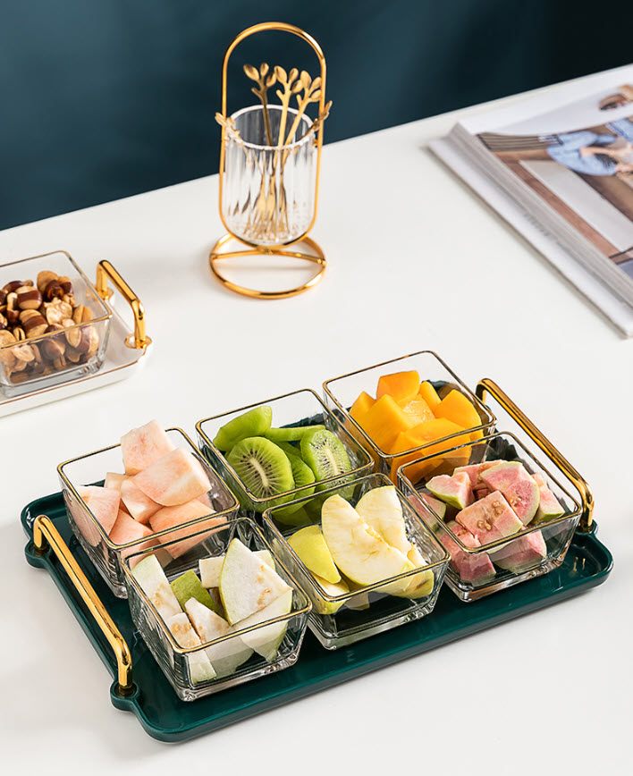 Khay đựng bánh kẹo topping uống trà 6 ngăn thủy tinh FR002
