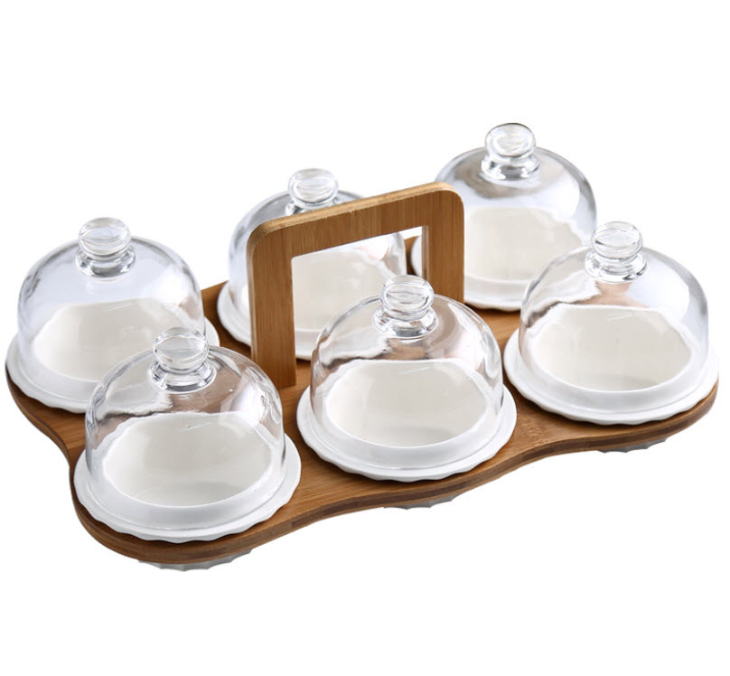 Khay đựng bánh kẹo 6 ngăn topping uống trà sứ trắng JD74561