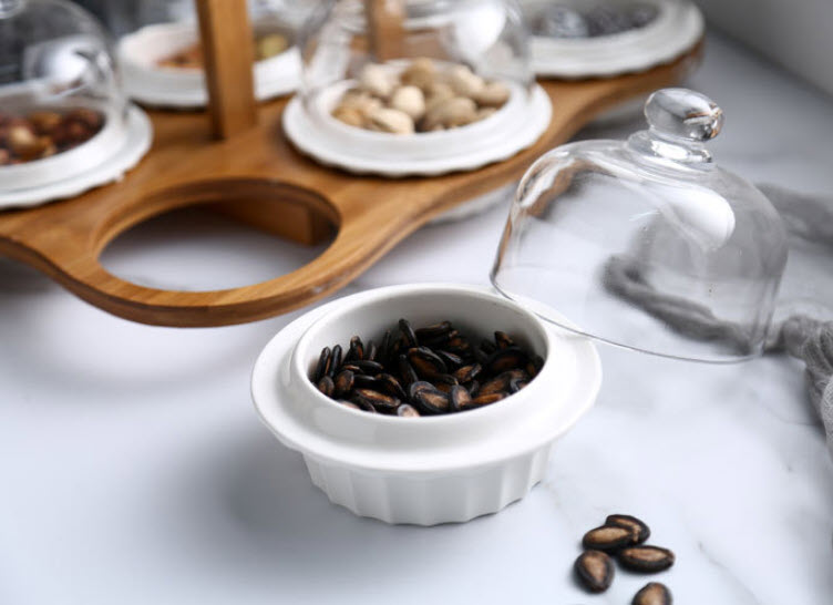 Khay đựng bánh kẹo 6 ngăn topping uống trà sứ trắng JD74561