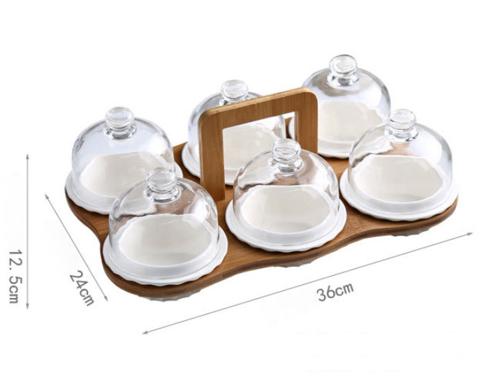 Khay đựng bánh kẹo 6 ngăn topping uống trà sứ trắng JD74561