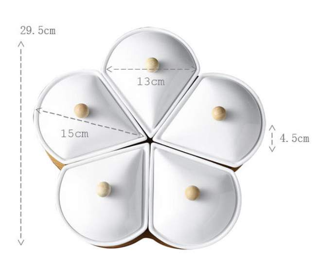 Khay đựng bánh kẹo mứt 5 ngăn gốm sứ để bàn JD7024