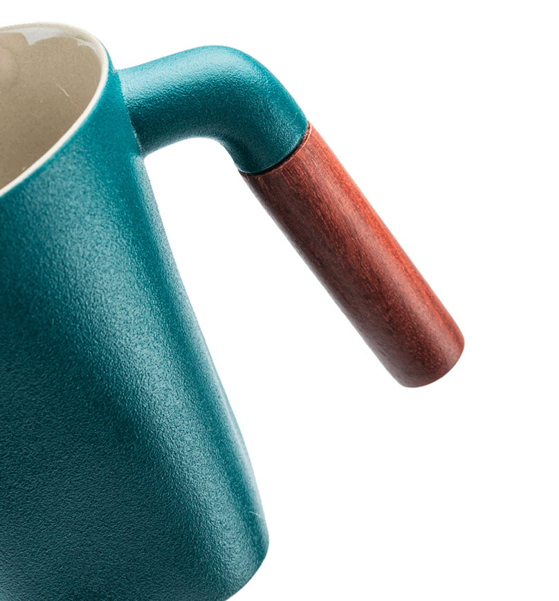 Ly pha trà có lõi lọc bằng gốm sứ có nắp tay cầm gỗ 320ml TV001