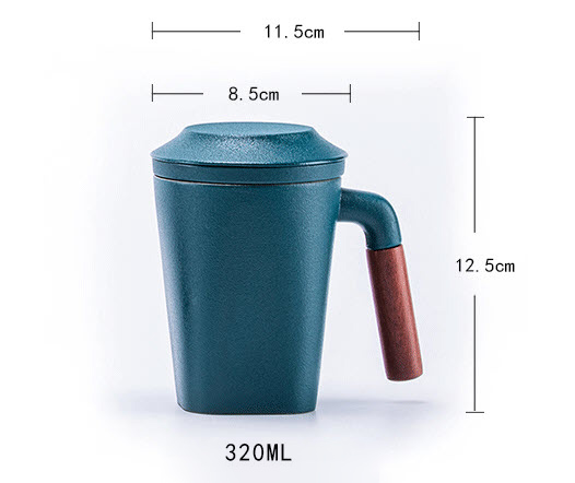 Ly pha trà có lõi lọc bằng gốm sứ có nắp tay cầm gỗ 320ml TV001