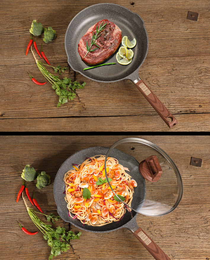 Chảo vân đá nắp kính 28cm CookerHene J2019006