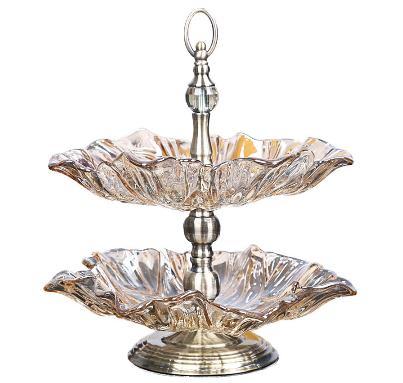 Kệ đựng bánh kẹo trái cây buffet thủy tinh 2 tầng HJ7845