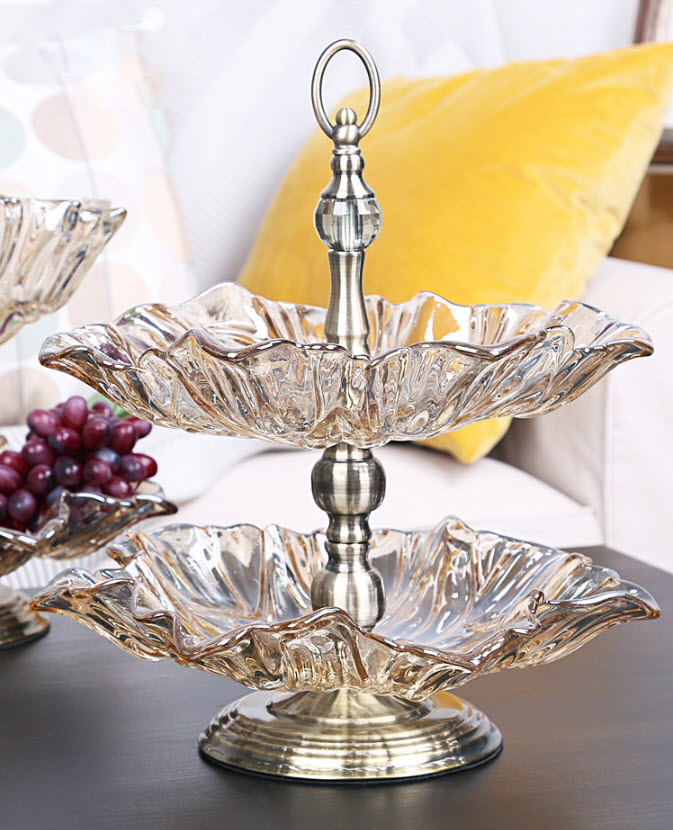 Kệ đựng bánh kẹo trái cây buffet thủy tinh 2 tầng HJ7845