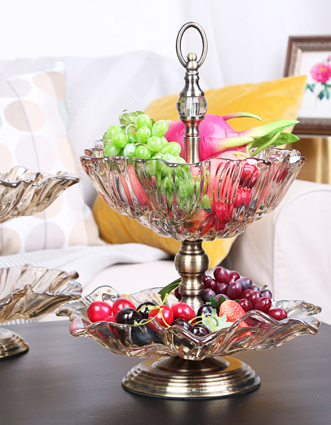 Kệ đựng bánh kẹo trái cây buffet thủy tinh 2 tầng HJ7845