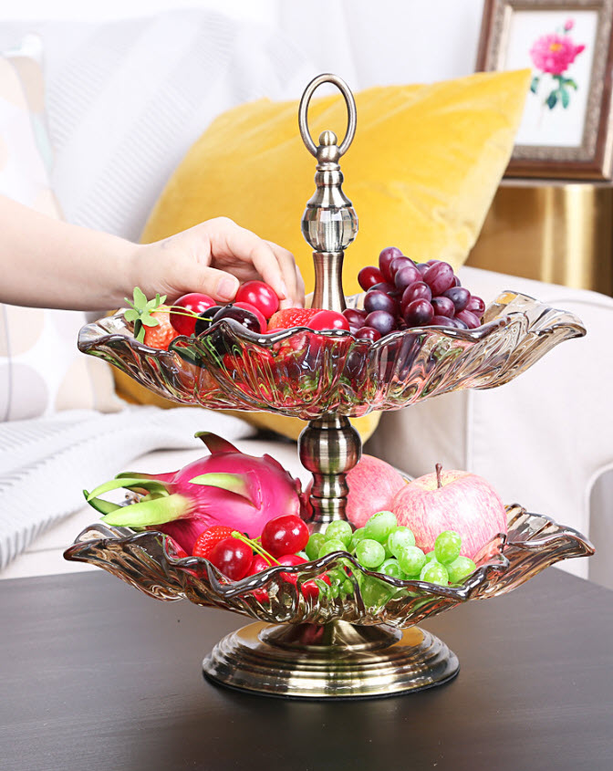Kệ đựng bánh kẹo trái cây buffet thủy tinh 2 tầng HJ7845