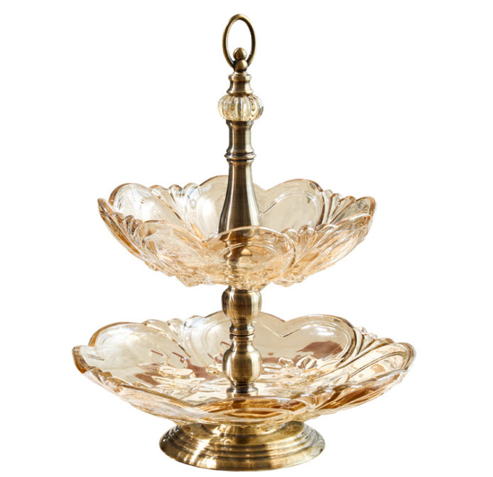 Kệ đựng trái cây bánh kẹo tiệc buffet 2 tầng thủy tinh HJ3533