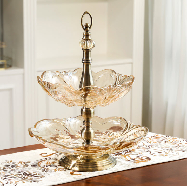 Kệ đựng trái cây bánh kẹo tiệc buffet 2 tầng thủy tinh HJ3533