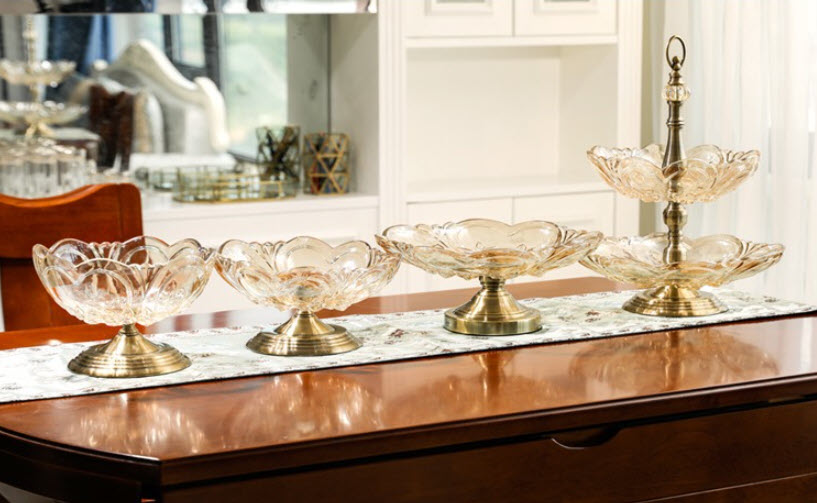 Kệ đựng trái cây bánh kẹo tiệc buffet 2 tầng thủy tinh HJ3533